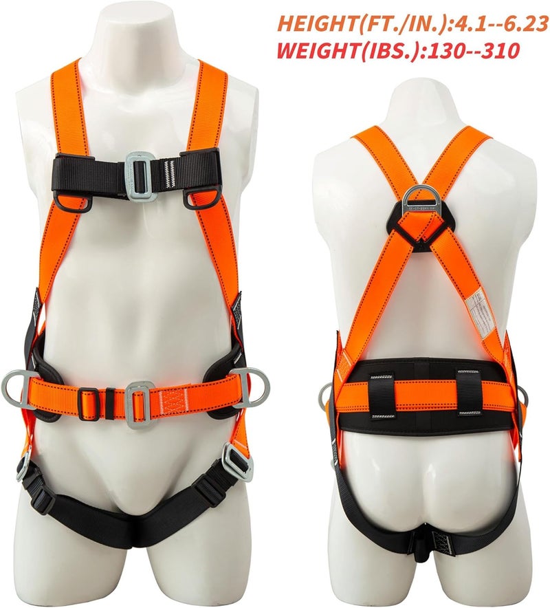 DIJJIG Safety Harness Fall Protection Kit Full Body Roofing Harnesses With Internal Shock Absorbing Lanyard, Orange Safety Harness For Construction OSHA/ANSI Compliant - Image 2